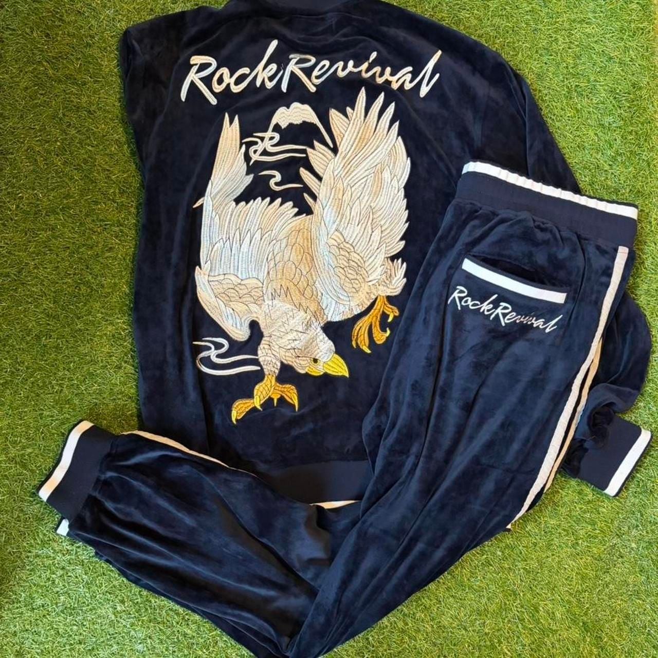 Rock Revival Velour Tracksuit Set Navy Blue Embroidered Eagle XL 1