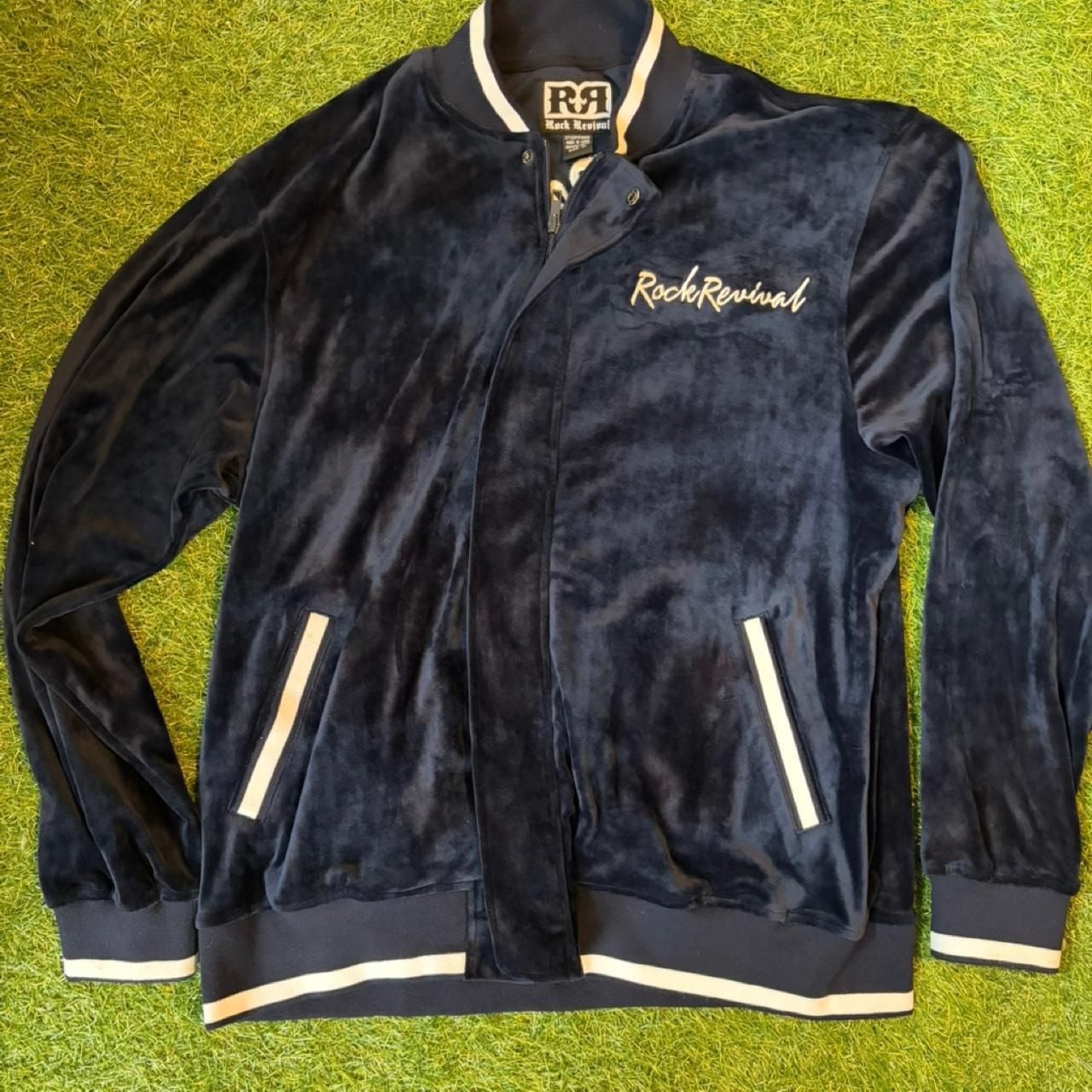 Rock Revival Velour Tracksuit Set Navy Blue Embroidered Eagle XL 3