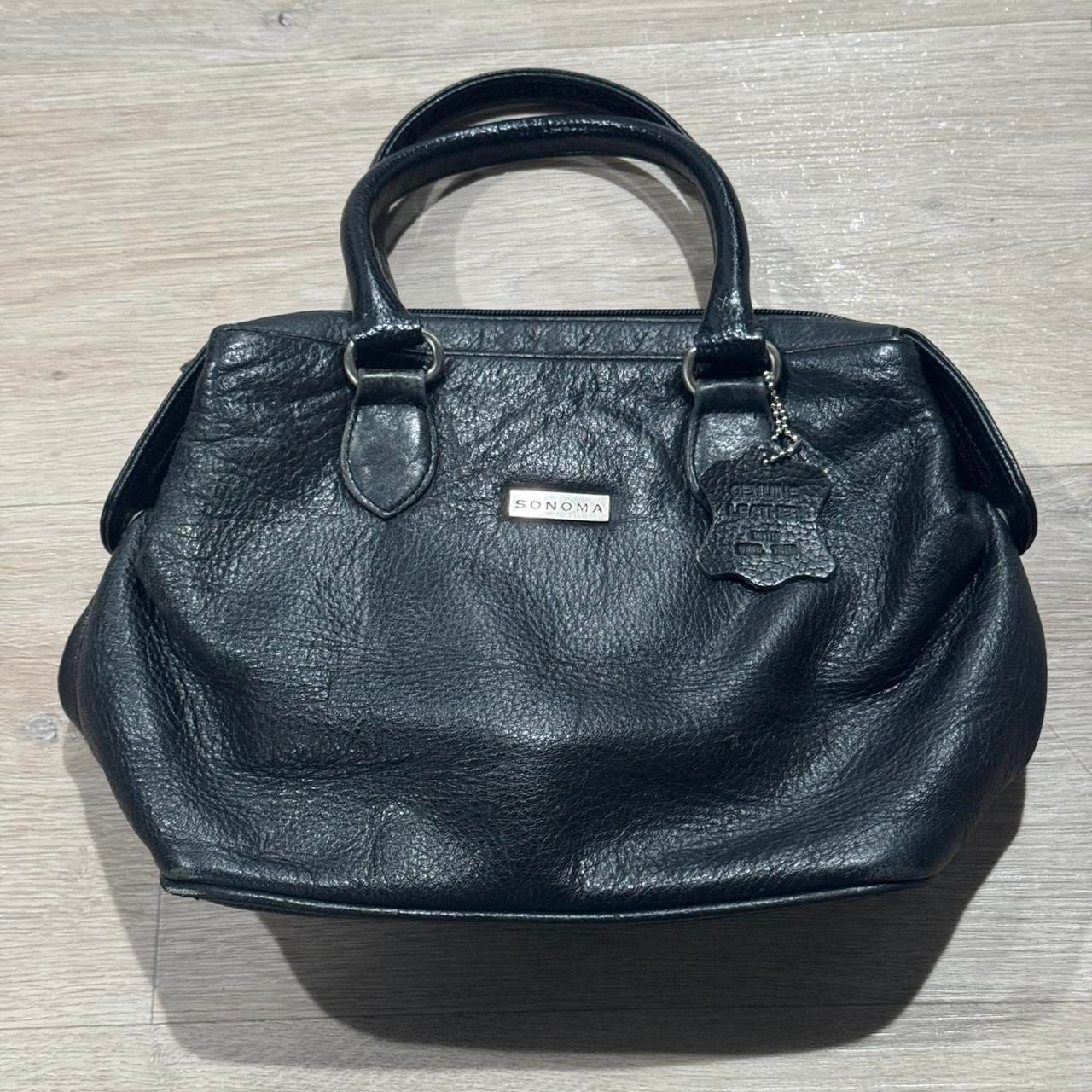 Vintage Sonoma Genuine Leather Satchel Handbag Black Pebbled Leather Purse 2
