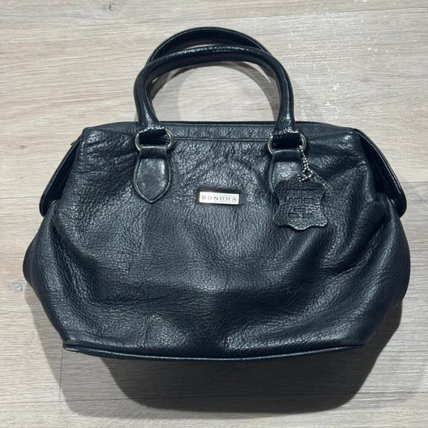 Vintage Sonoma Genuine Leather Satchel Handbag Black Pebbled Leather Purse