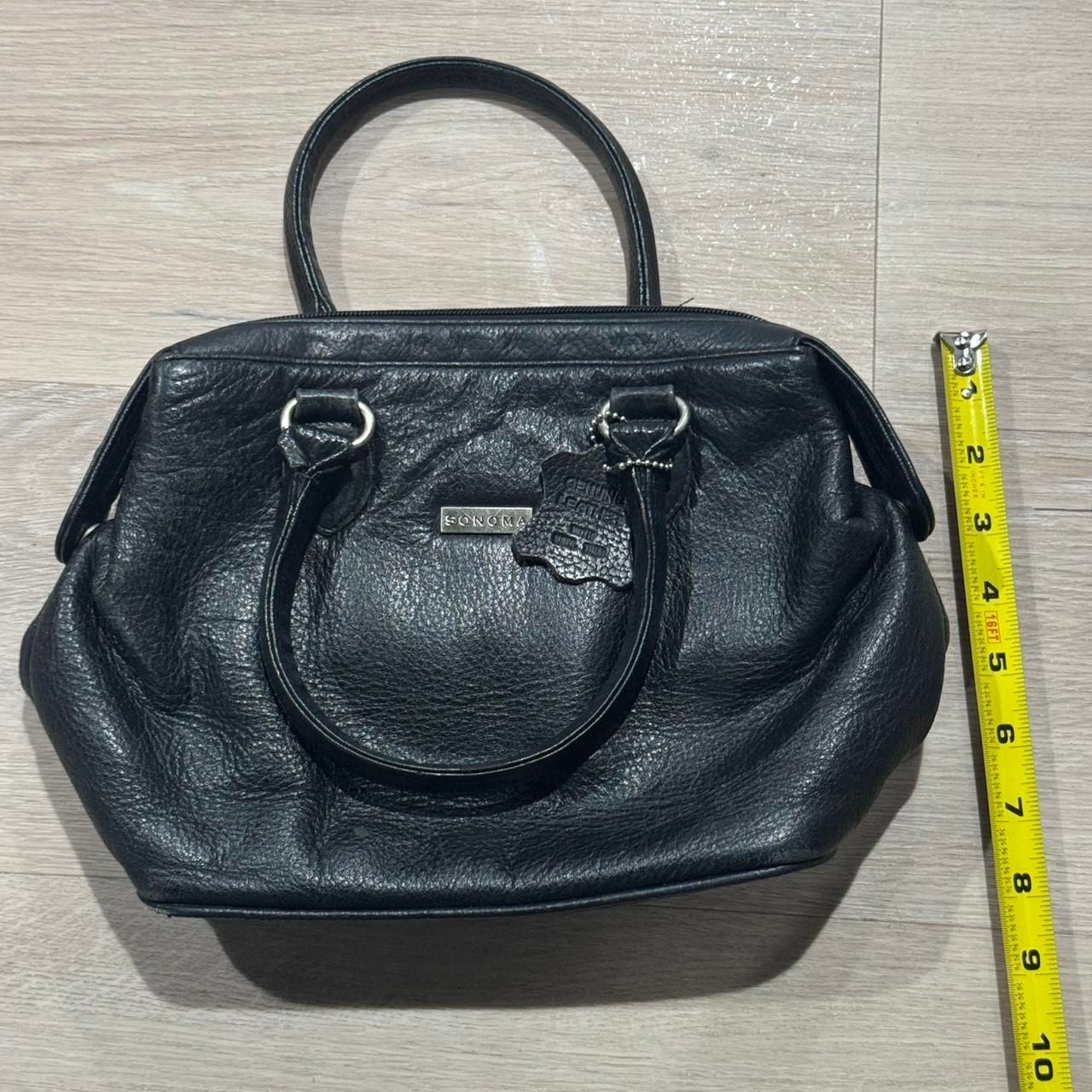 Vintage Sonoma Genuine Leather Satchel Handbag Black Pebbled Leather Purse 5