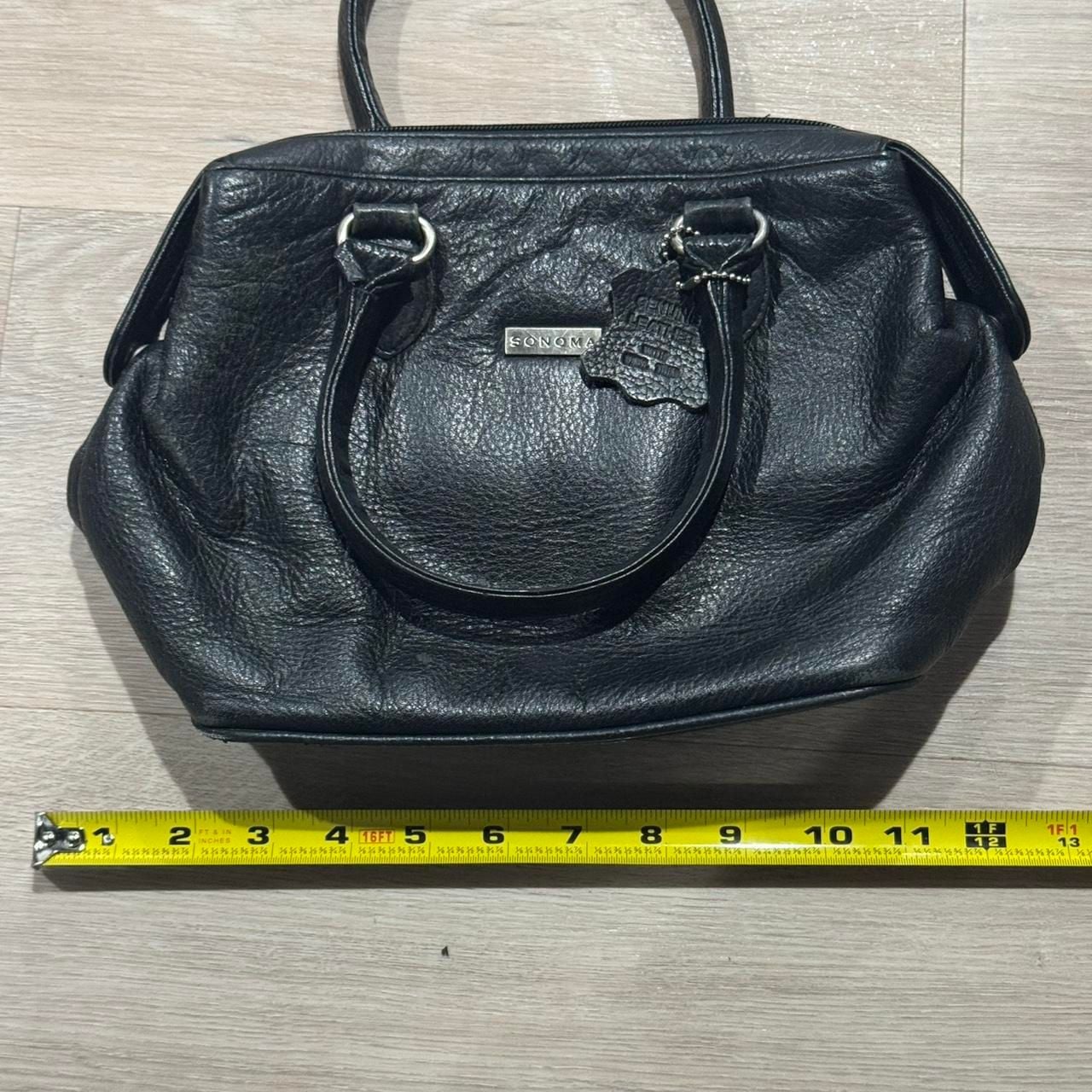 Vintage Sonoma Genuine Leather Satchel Handbag Black Pebbled Leather Purse 6