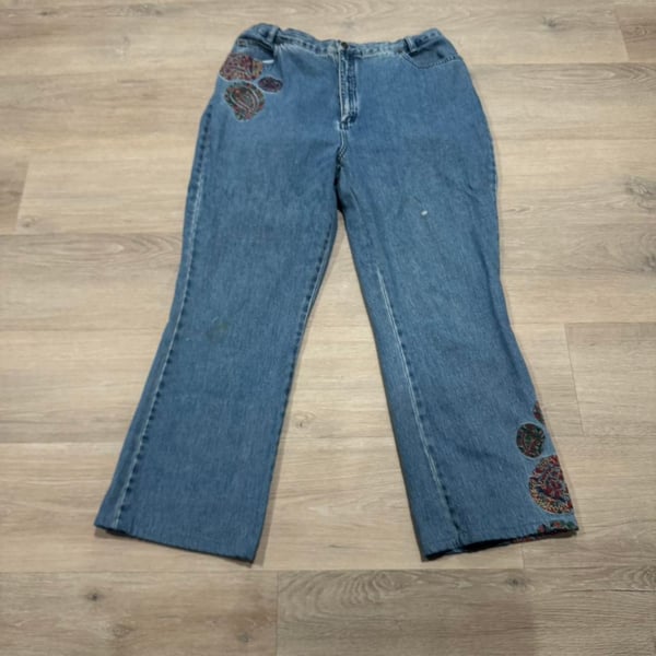 David Brooks Embroidered Paisley Blue Jeans Size 14