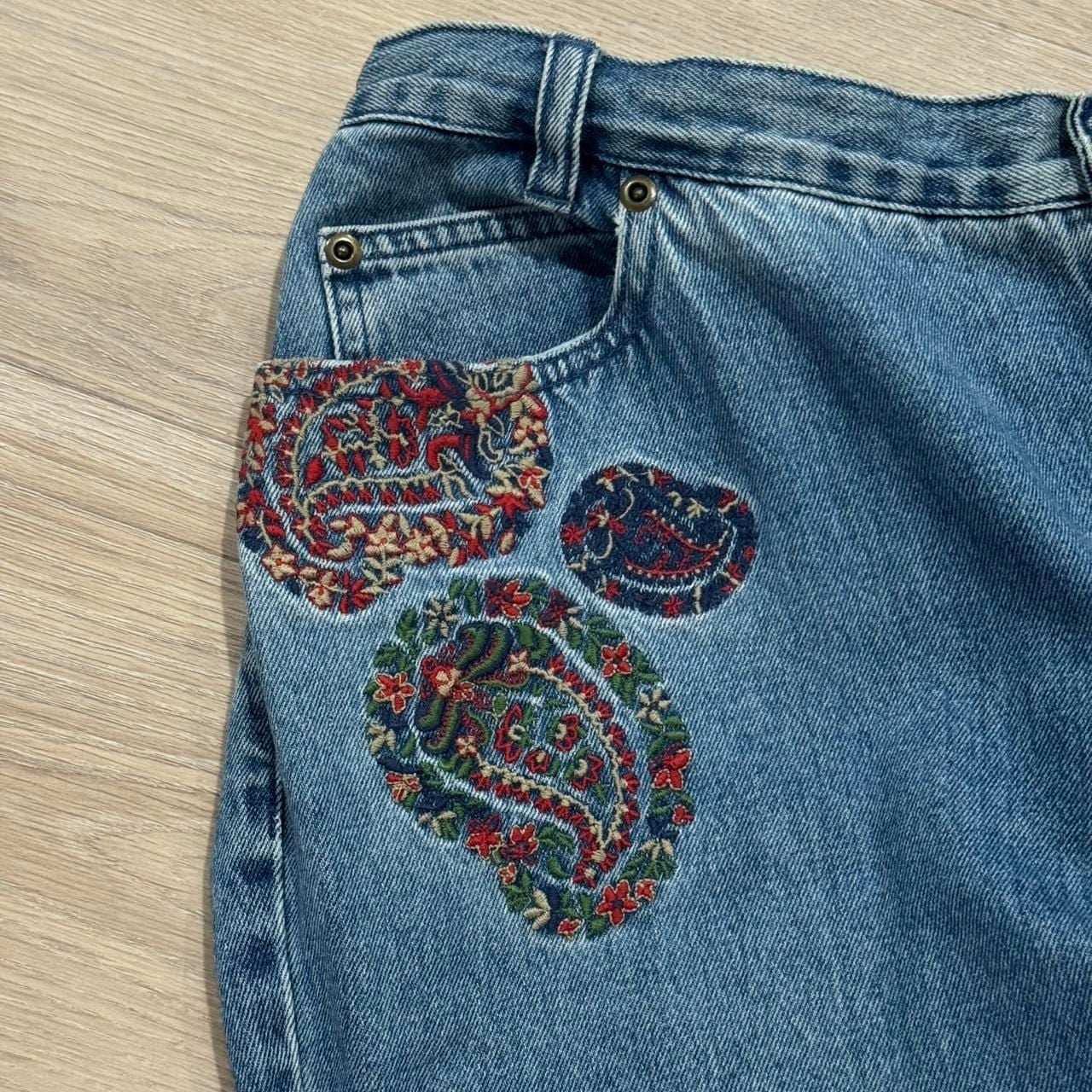 David Brooks Embroidered Paisley Blue Jeans Size 14 5