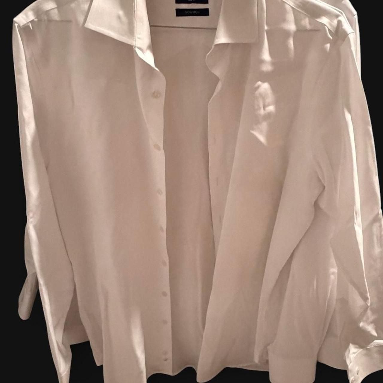 The Tie Bar White Herringbone Non-Iron Trim Fit Dress Shirt 16.5 34/35 2