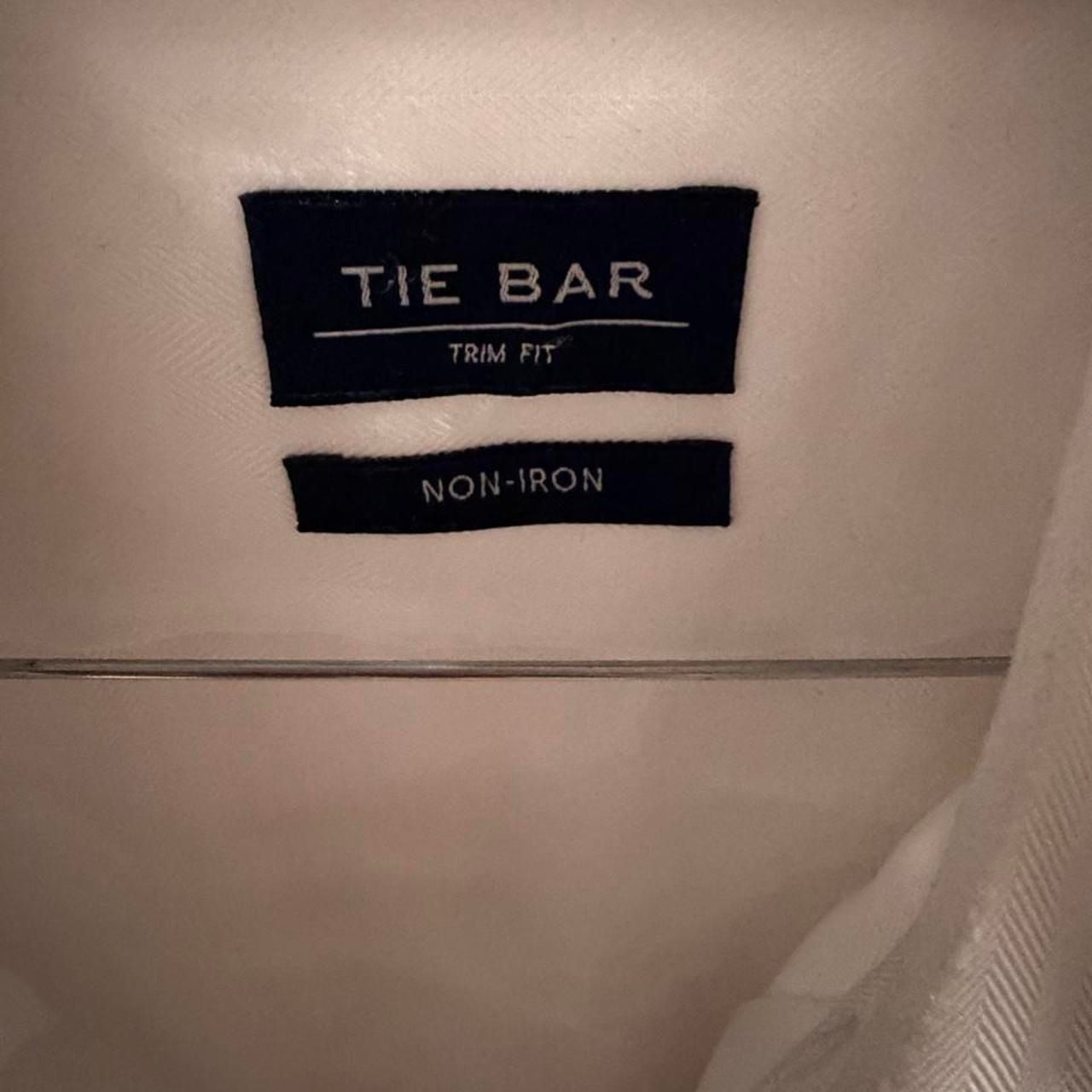 The Tie Bar White Herringbone Non-Iron Trim Fit Dress Shirt 16.5 34/35 3