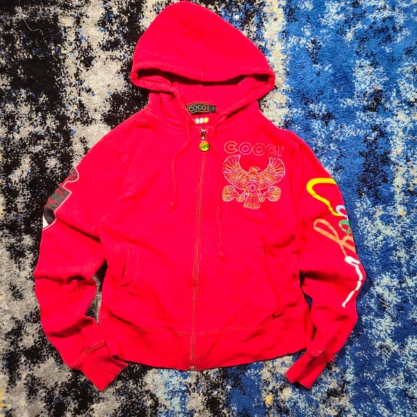 Vintage Coogi Y2K Embroidered Eagle Full-Zip Hoodie Red Youth Large
