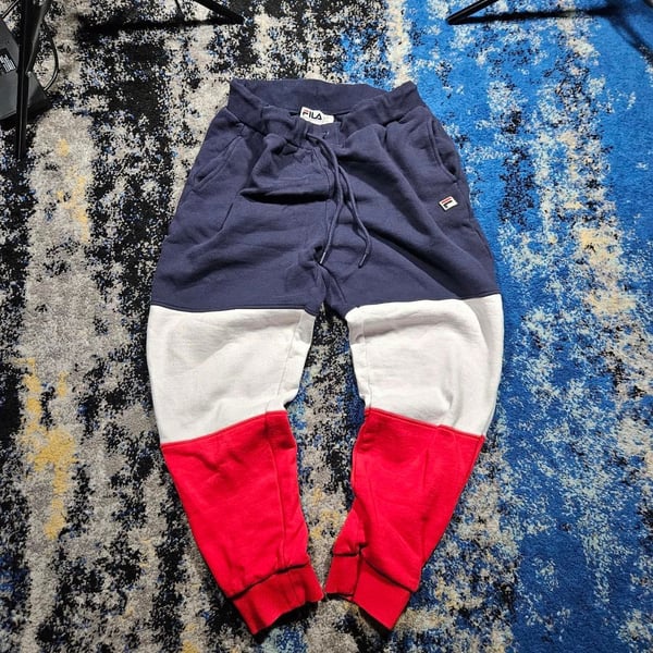 Vintage Fila Colorblock Jogger Sweatpants Navy White Red