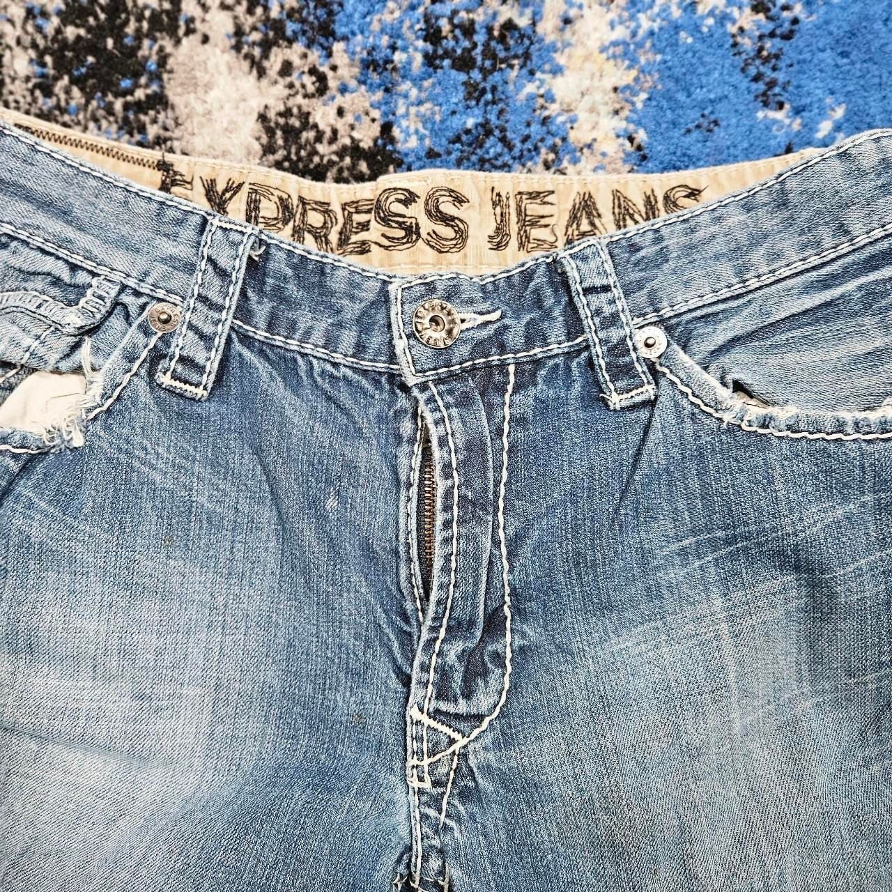 Express Classic Distressed Baggy Jeans Medium Wash 34x32 3