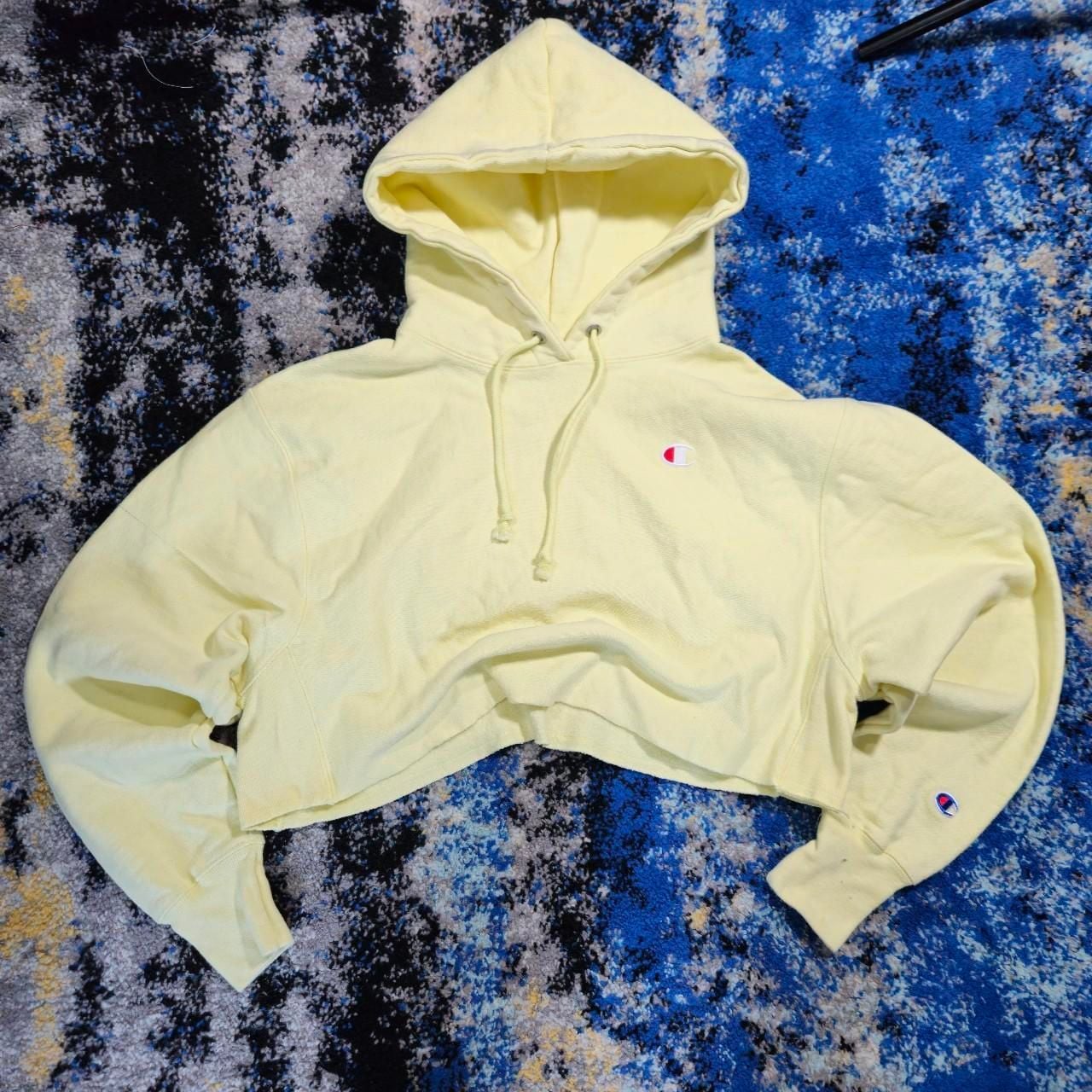 Champion Reverse Weave Pale Yellow Custom Cropped Hoodie 1