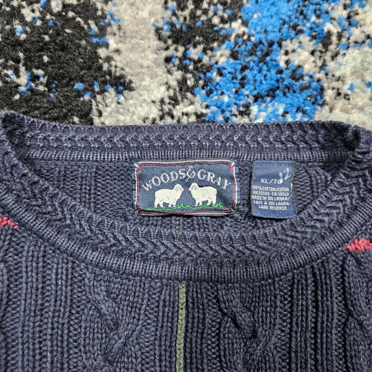 Vintage Woods & Gray Cable Knit Plaid Sweater Navy XL 3