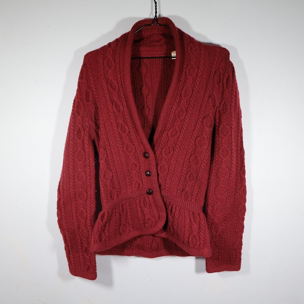 Vintage Burgundy Cable Knit Peplum Wool Cardigan 2