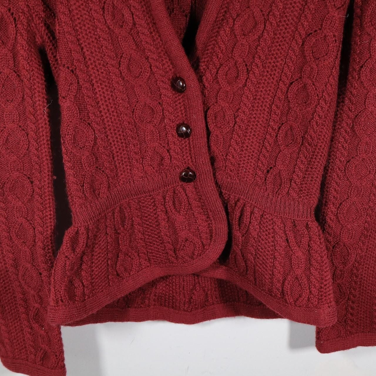 Vintage Burgundy Cable Knit Peplum Wool Cardigan 3