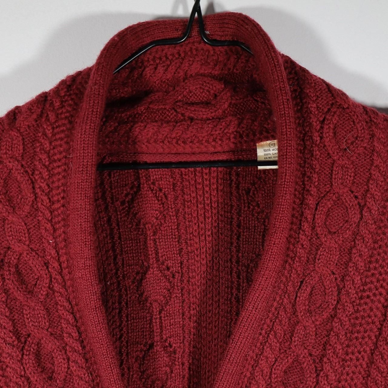 Vintage Burgundy Cable Knit Peplum Wool Cardigan 4