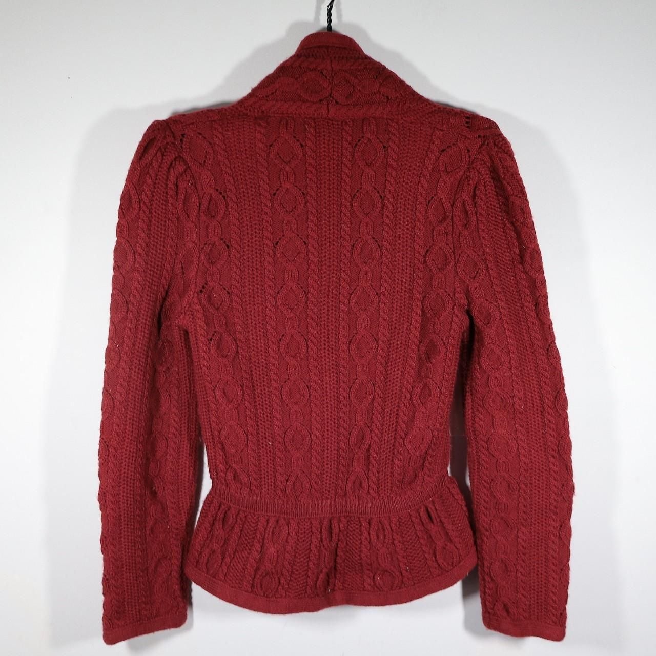 Vintage Burgundy Cable Knit Peplum Wool Cardigan 6