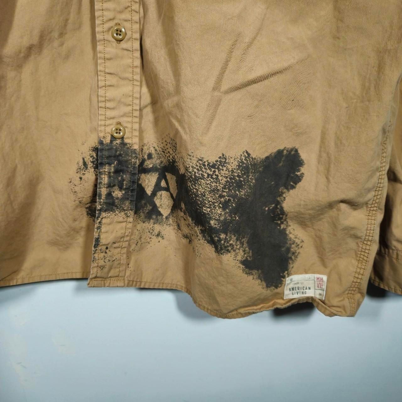American Living Military Style Button Up Shirt Tan Long Sleeve 5