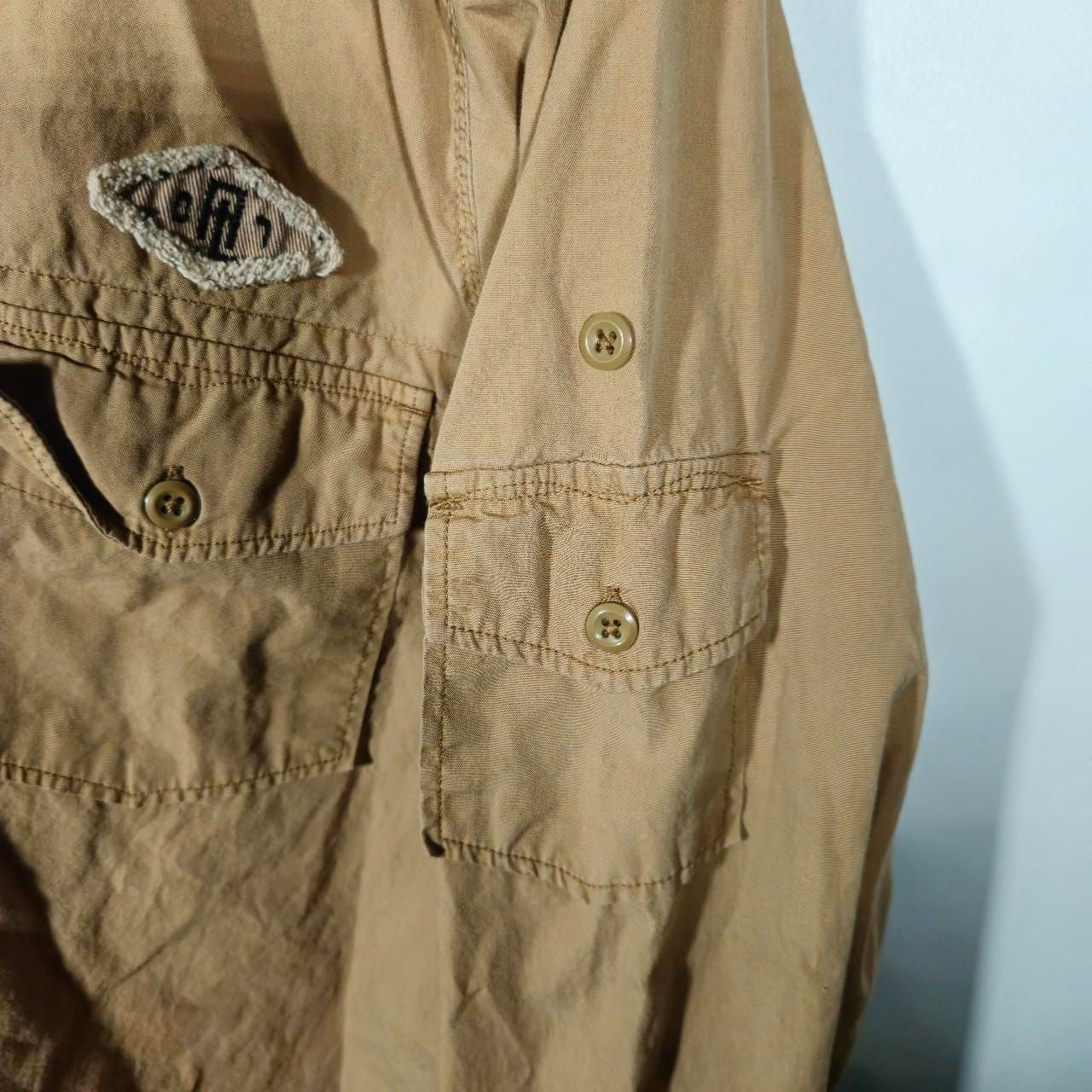 American Living Military Style Button Up Shirt Tan Long Sleeve 6