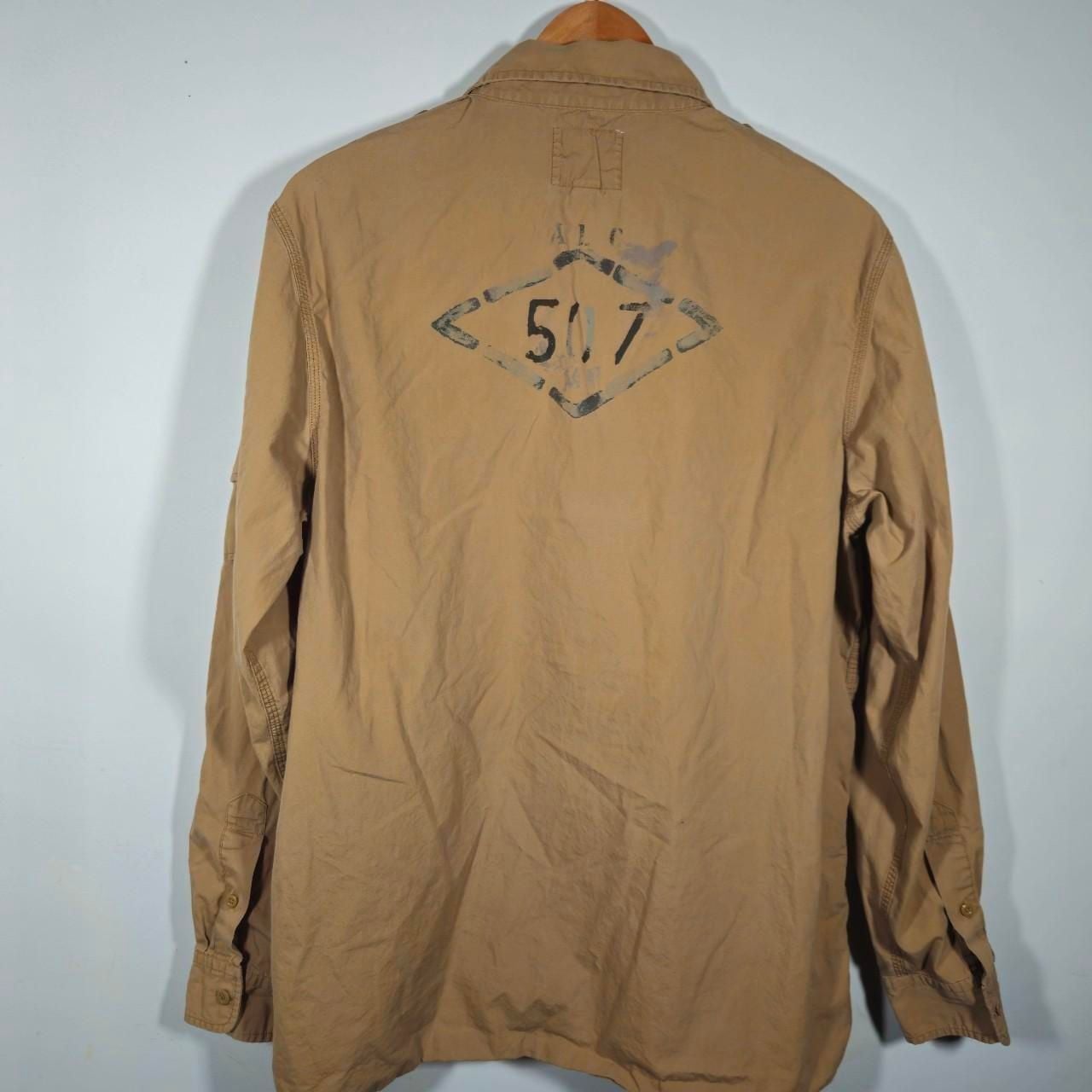 American Living Military Style Button Up Shirt Tan Long Sleeve 7