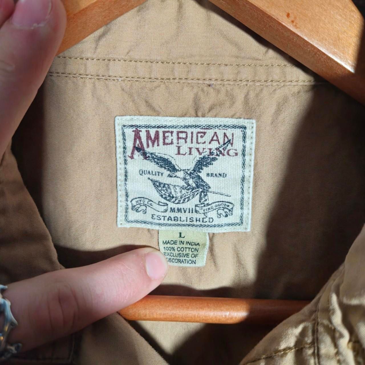 American Living Military Style Button Up Shirt Tan Long Sleeve 8