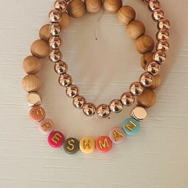 Stacked Bead Bracelet Set with Colorful Letter Beads