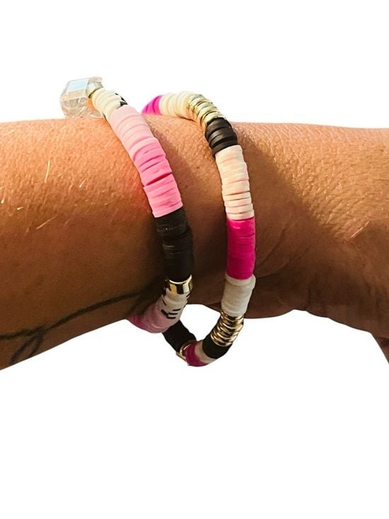 Pink & Black Beaded Bracelet Stack with Butterfly Accent 3