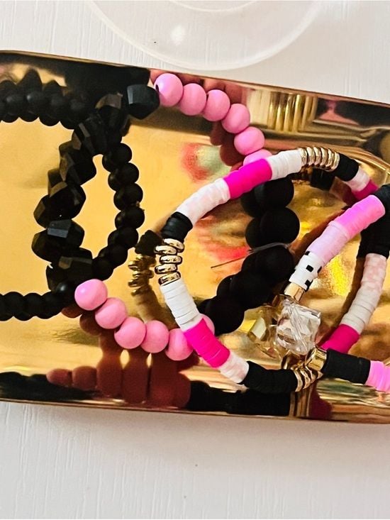 Pink & Black Beaded Bracelet Stack with Butterfly Accent 4
