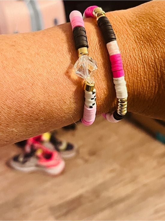 Pink & Black Beaded Bracelet Stack with Butterfly Accent 5