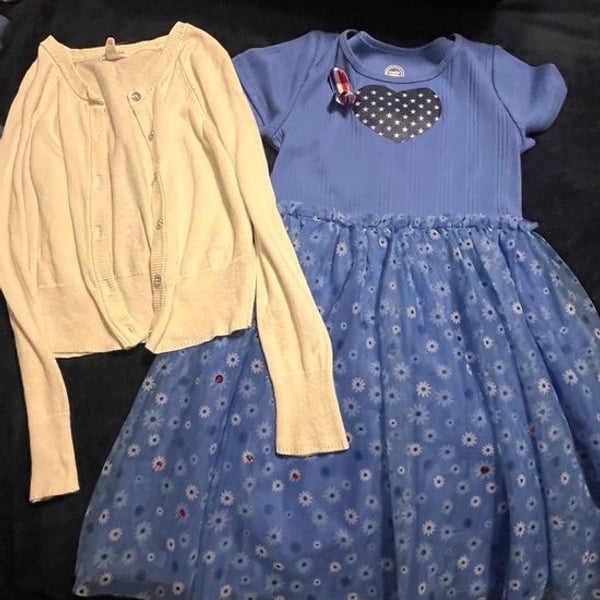 Blue Floral Tulle Girls Dress with Cream Cardigan wonderland american flag size