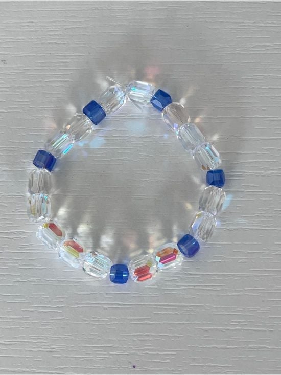 Clear Crystal & Blue Beaded Stretch Bracelet 2
