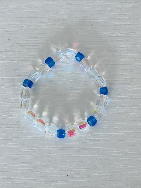 Clear Crystal & Blue Beaded Stretch Bracelet 3
