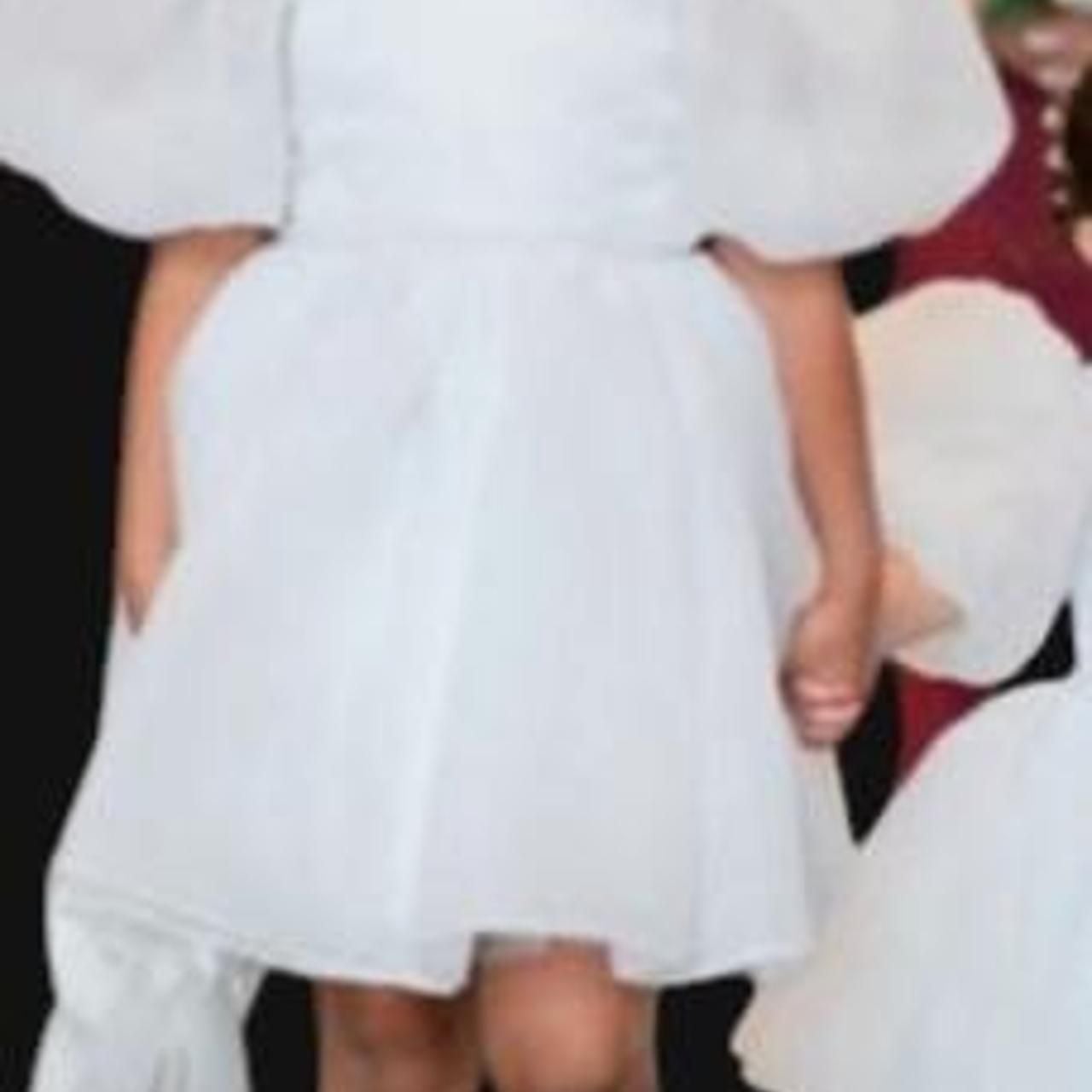 Girls White Puff Sleeve Dress with Pearl Belt flower girl 3