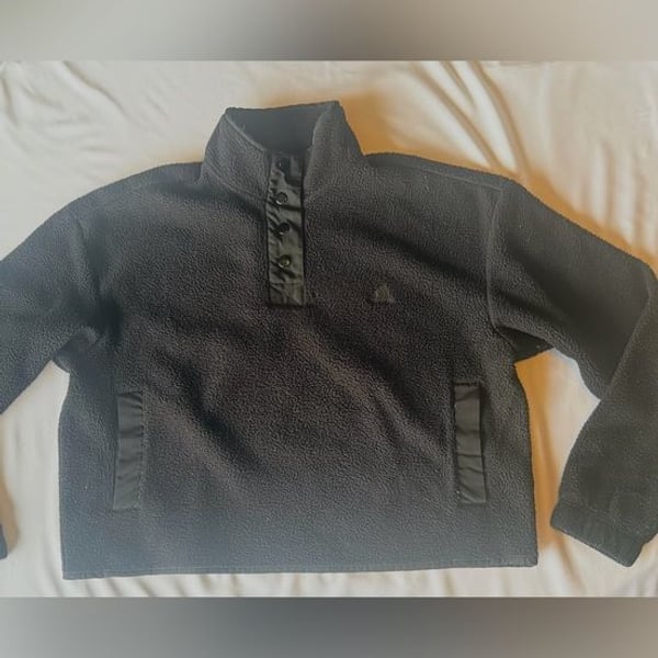 Adidas Cropped Sherpa Fleece Pullover Black Snap Mock Neck — Women's Size Large