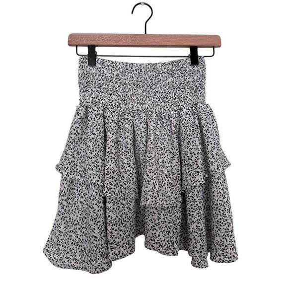ZAFUL White Black Flounce Smocked Floral Skirt A-line Layered Women's Size 6 4