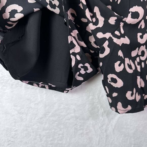 THREE EIGHTY TWO Pink & Black Leopard Long Sleeve Casual Cinched Waist Romper 9
