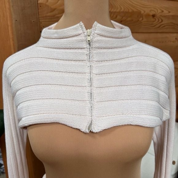 🌸3/$15🌸 Ivory Ribbed Knit Zip Front Cropped Sweater & Mini Skirt Cord Set Size S 4