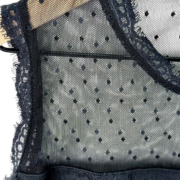 Suzanne Betro Black Lace Dot Mesh Mock Neck Sleeveless Top Womens Size M 3
