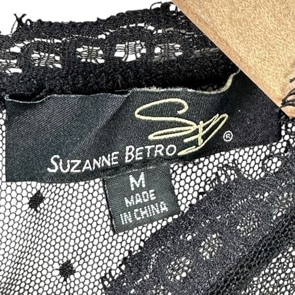 Suzanne Betro Black Lace Dot Mesh Mock Neck Sleeveless Top Womens Size M 5