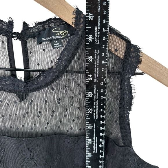Suzanne Betro Black Lace Dot Mesh Mock Neck Sleeveless Top Womens Size M 9