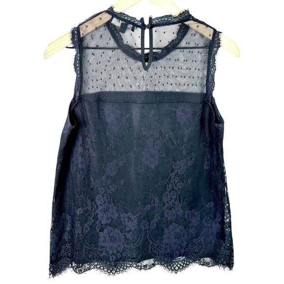 Suzanne Betro Black Lace Dot Mesh Mock Neck Sleeveless Top Womens Size M 11