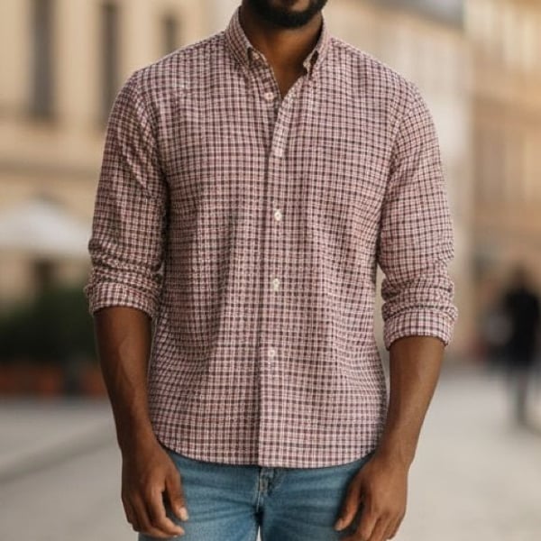 J. Crew Mens Slim Fit Button Down Shirt Long Sleeve Gingham Red Blue Size Large