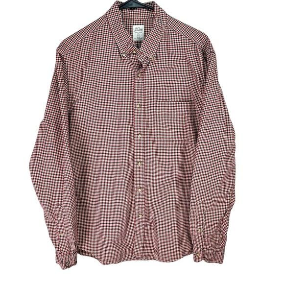 J. Crew Mens Slim Fit Button Down Shirt Long Sleeve Gingham‎ Red Blue Size Large 10