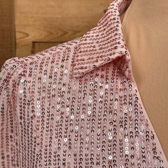 Pink Sequin Barbiecore Long Sleeve Wrap Mini Dress Tie Waist Party Cocktail Sz S 7
