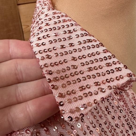 Pink Sequin Barbiecore Long Sleeve Wrap Mini Dress Tie Waist Party Cocktail Sz S 10