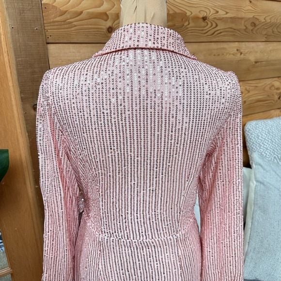 Pink Sequin Barbiecore Long Sleeve Wrap Mini Dress Tie Waist Party Cocktail Sz S 12