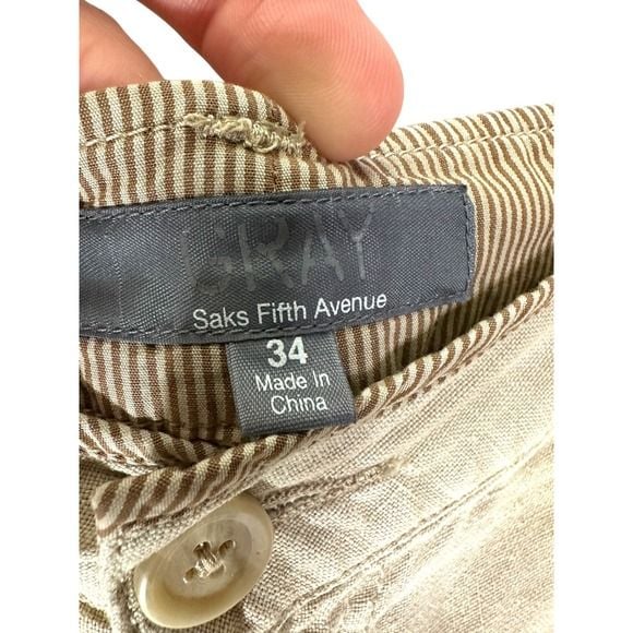 Saks Fifth Avenue GRAY 100% Linen Shorts Mens 34 Beige Quiet Luxury 5