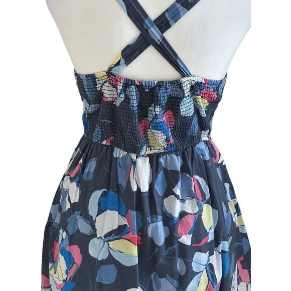 Abercrombie Fitch Floral Print Summer Dress Womens Size Med Smocked Ruffle Skirt 8