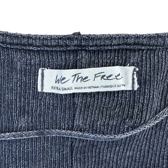 We The Free Free People Washed Charcoal Ribbed Notched Neck Long Sleeve Top XS 8