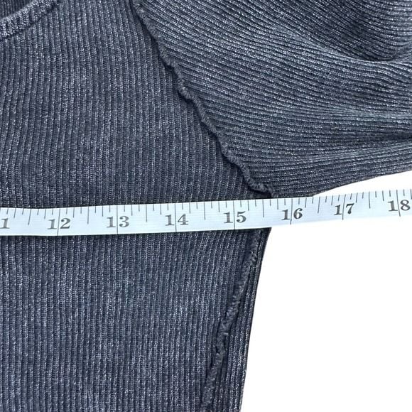 We The Free Free People Washed Charcoal Ribbed Notched Neck Long Sleeve Top XS 9
