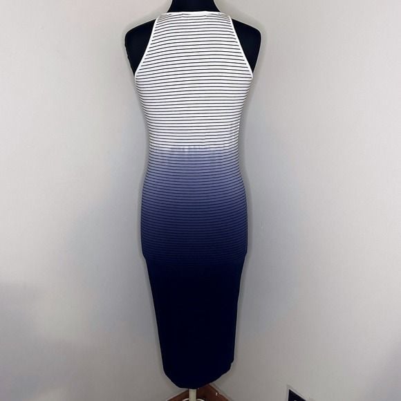 Athleta Santorini Midi Dress Womens Small Blue White Ombre‎ Striped Racerback S 8
