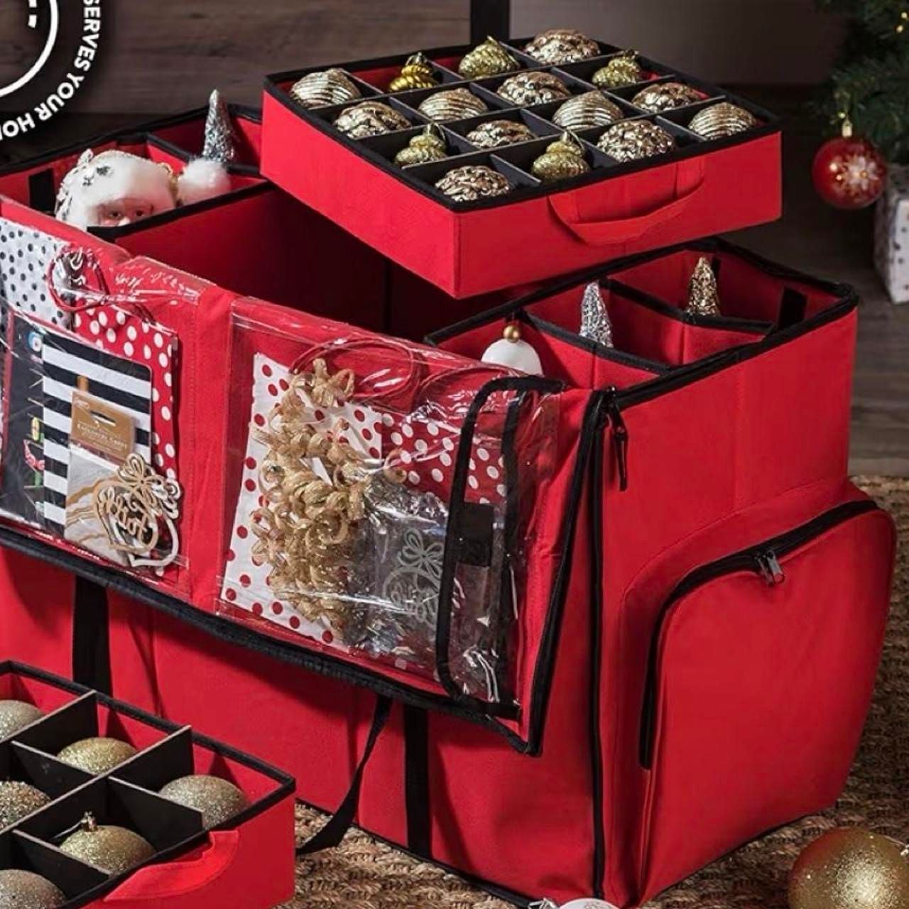 Zober Premium Heavy Duty All-In-One Holiday Decor Storage Organizer Red 3